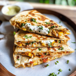 Cheesy Elote Quesadilla with Cumin Lime Crema