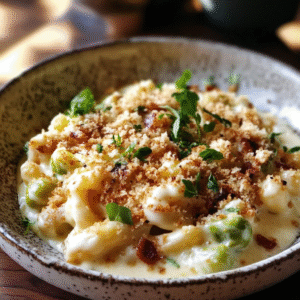 Creamy Mac and Cheese with Brussels Sprouts & Bacon Crunch