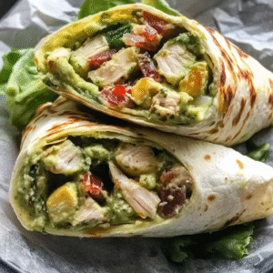 Pesto Chicken and Avocado Bacon Salad Wraps