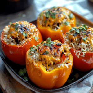 Shredded Chicken & Rice Stuffed Peppers